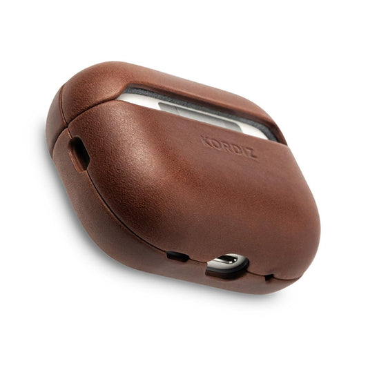 KORDIZ for AirPods Pro 3rd Generation Leather Case Cover – Genuine Full-Grain Oil-Waxed Cowhide Leather Case for Airpods Pro 3 – Rugged Vintage Patina – Front LED Visible (Dark Brown)