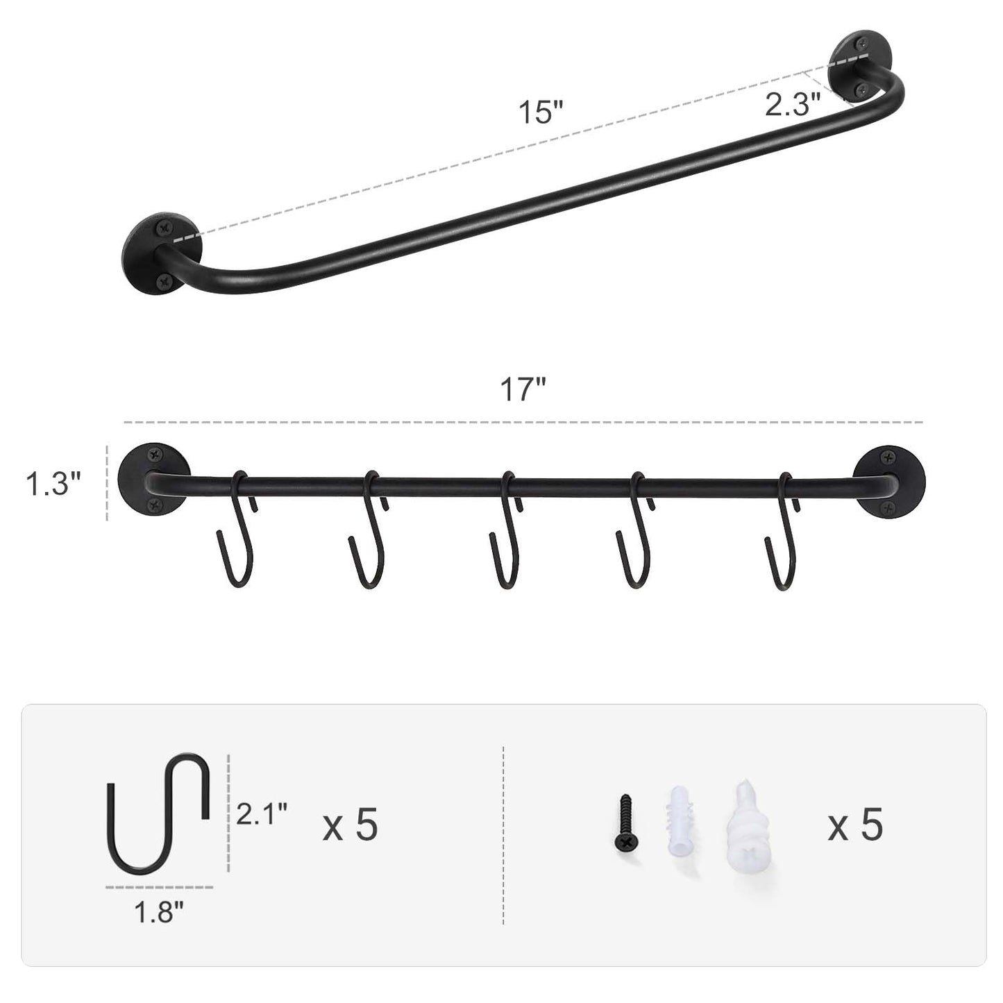 Mkono Mug Holder Wall Mounted Coffee Cup Rack Hanger Modern Metal with 5 Mug Hooks Rustic Utensil Tea Cups Storage Organizer for Kitchen Dining Room Coffee Bar,Black