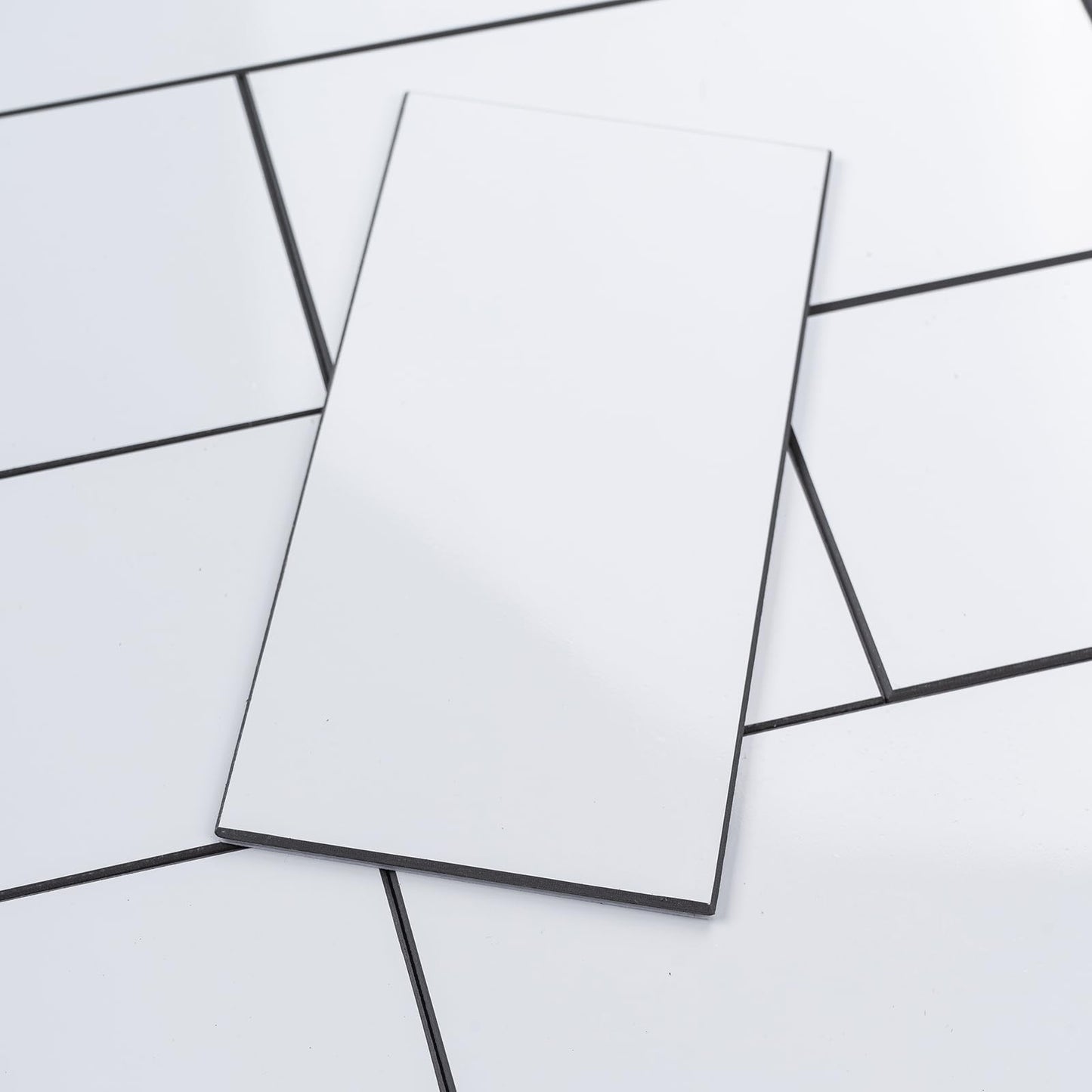 StyloVue Peel and Stick Backsplash Tile, 100-Piece 3" x 6" PVC Subway Tile, Glossy White Self Adhesive Wall Tiles with Dark Gray Grout for Kitchen, Bathroom, Fireplace, RV