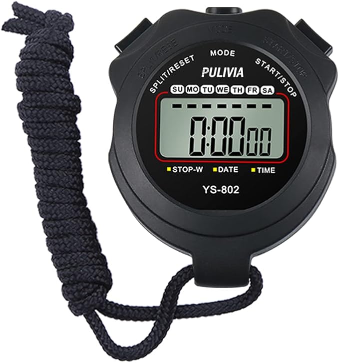 Stopwatch Timer Lap Split Digital Stopwatch with Clock Calendar Alarm, Large Display Stop Watch for Sports Kids Coaches Swimming Running