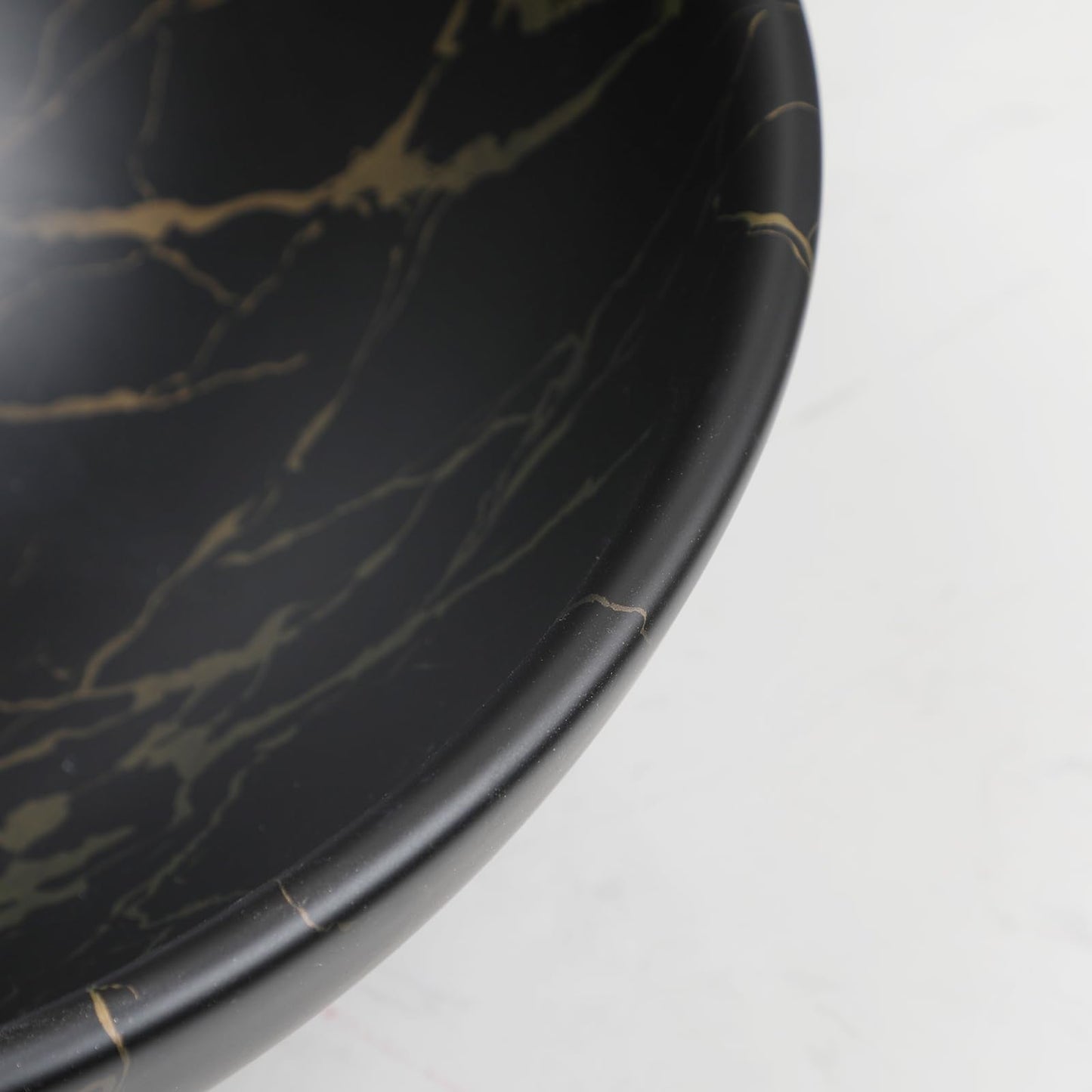 Focitland Round Bathroom Sink Bowl Black Vessel Sink with Waterfall Faucet Combo Bathroom Sink Above Counter Ceramic Vessel Sink Art Basin Sink for Bathroom