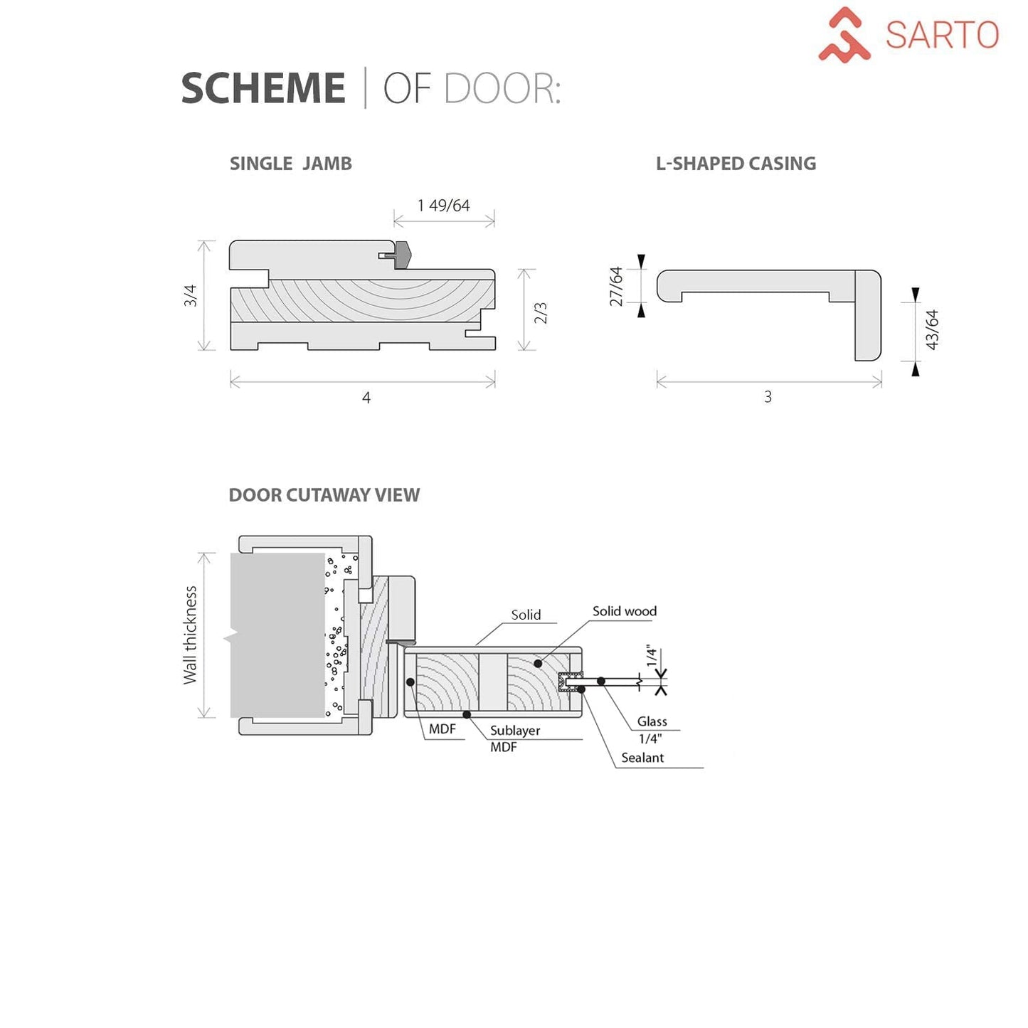 SARTODOORS Lucia 2166 | Double Swing Interior French Doors with Glass, Solid Wood, Hardware Included, 56x80, Black, Modern