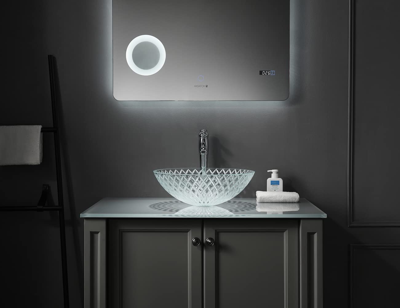 Fanwin Star Tempered Deco Glass Luxuryhome Bathroom Sink in Crystal engraving Elegant | Top Mount Basin | Vanity Countertop Sink Bowl with Pop Up Drain |Surface Finish Glossy | FW-LA659