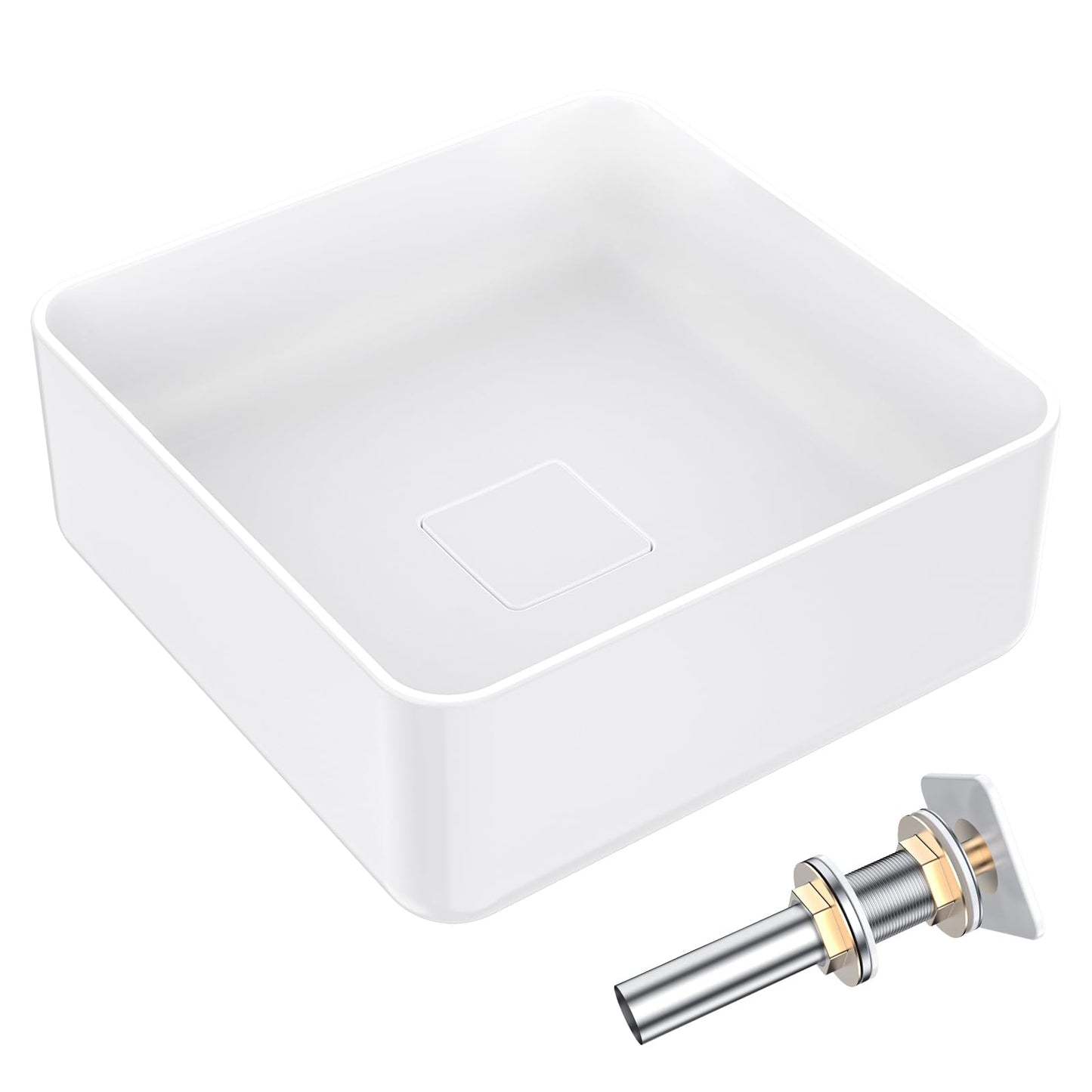 Vessel Sink with Drain, 12" Square Bathroom Sinks Above Counter, 0.2" Ultra-Slim Rim Modern Vessel Sinks for Bathroom, White Ceramic Vanity Sink (12.2x12.2" Square)
