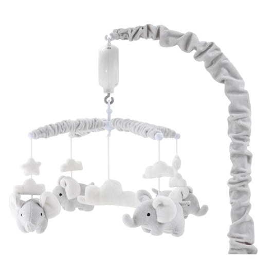 The Peanutshell Crib Mobile for Girls or Boys - Soft Grey Musical Baby Crib Mobile with 12 Lullabies, Cute Elephant Baby Grey Elephant Nursery Decor