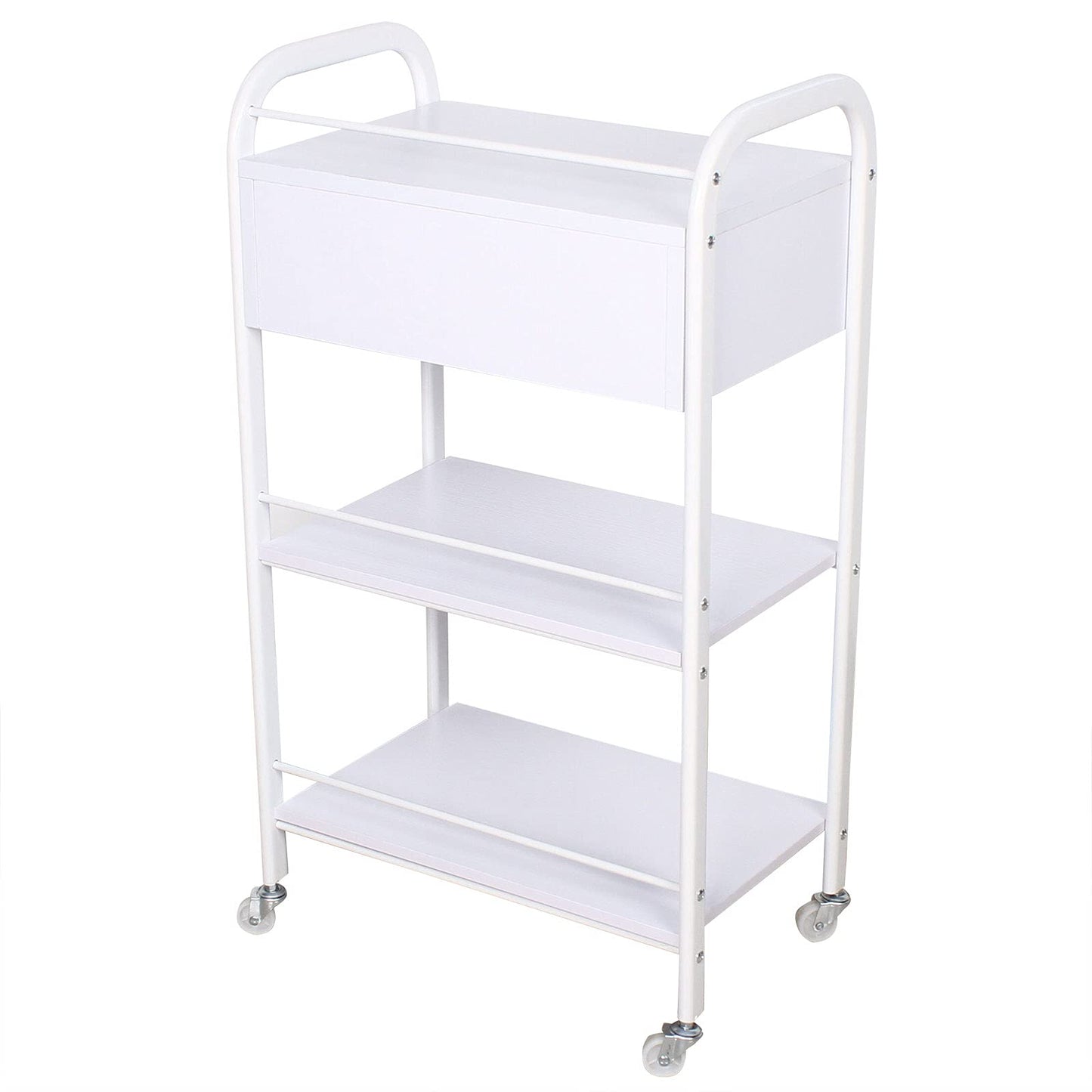 DYRABREST 3-Tier Utility Cart with Drawer, Mobile Serving Cart for Esthetician, Dental, Medical, Kitchen, Salon, 33LBS Load Capacity, White Rolling Trolley