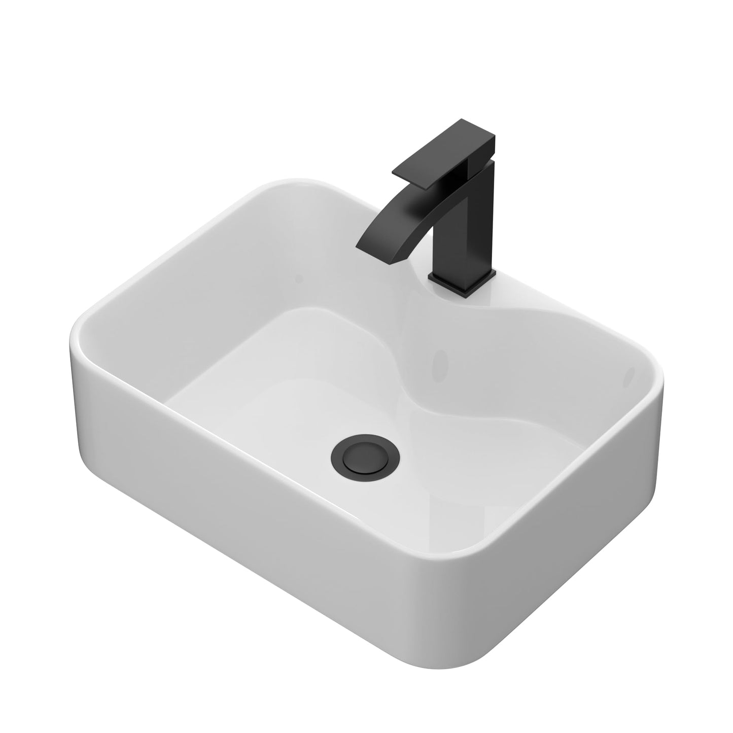 Lofeyo Bathroom Vessel Sink 19''x15'' with Black Faucet and Drain Combo, Rectangular White Ceramic Above Counter Vanity Sink for Modern Bathroom