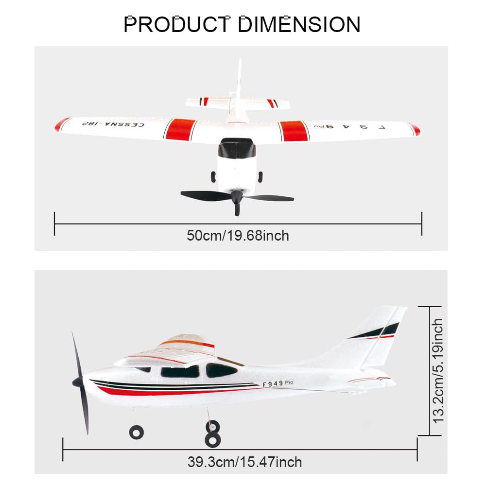 Park10 Toys RC Airliner F949pro 3CH 3D6G RC Plane for Beginner 1020 Motor 2.4GHZ LED RC Airplanes for Adults CESSNA-182 RTF RC Glider with 2 Batteries Replaceable Parts (LED 2BSL)