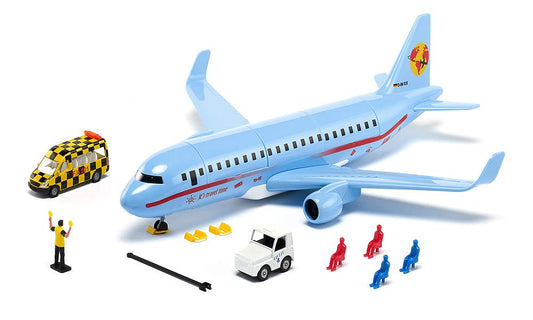 Siku 5402, Airliner with Accessories, Plastic, Light Blue, Multifunctional, Can be Combined Models of The Same Scale