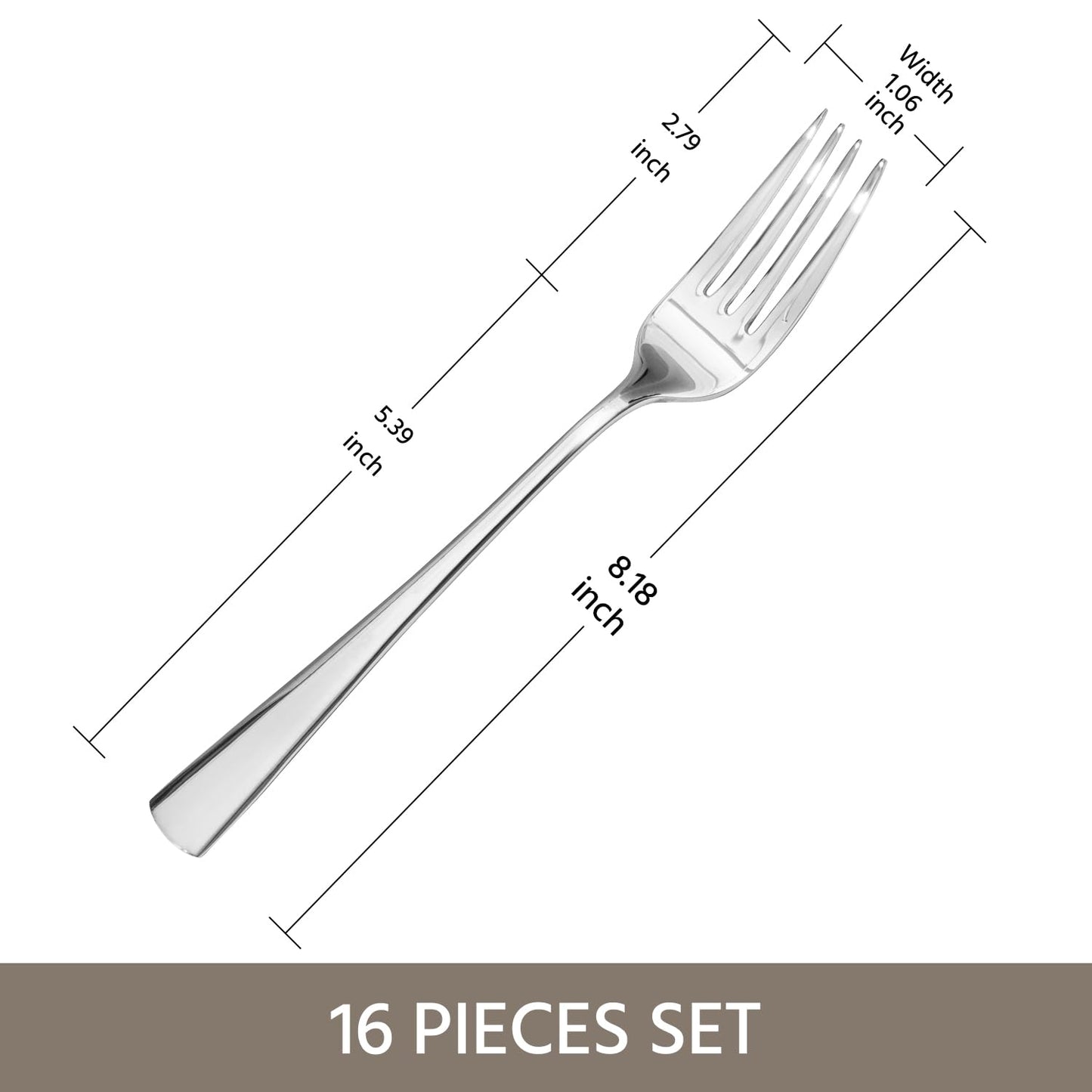 KINGSTONE 16 Piece Dinner Forks Set, 18/10 Stainless Steel Forks, Silver Food Grade Fork Set of 16, Metal Forks for Home, Kitchen, Weddings, Parties or Restaurant, Dishwasher Safe-8.18inches