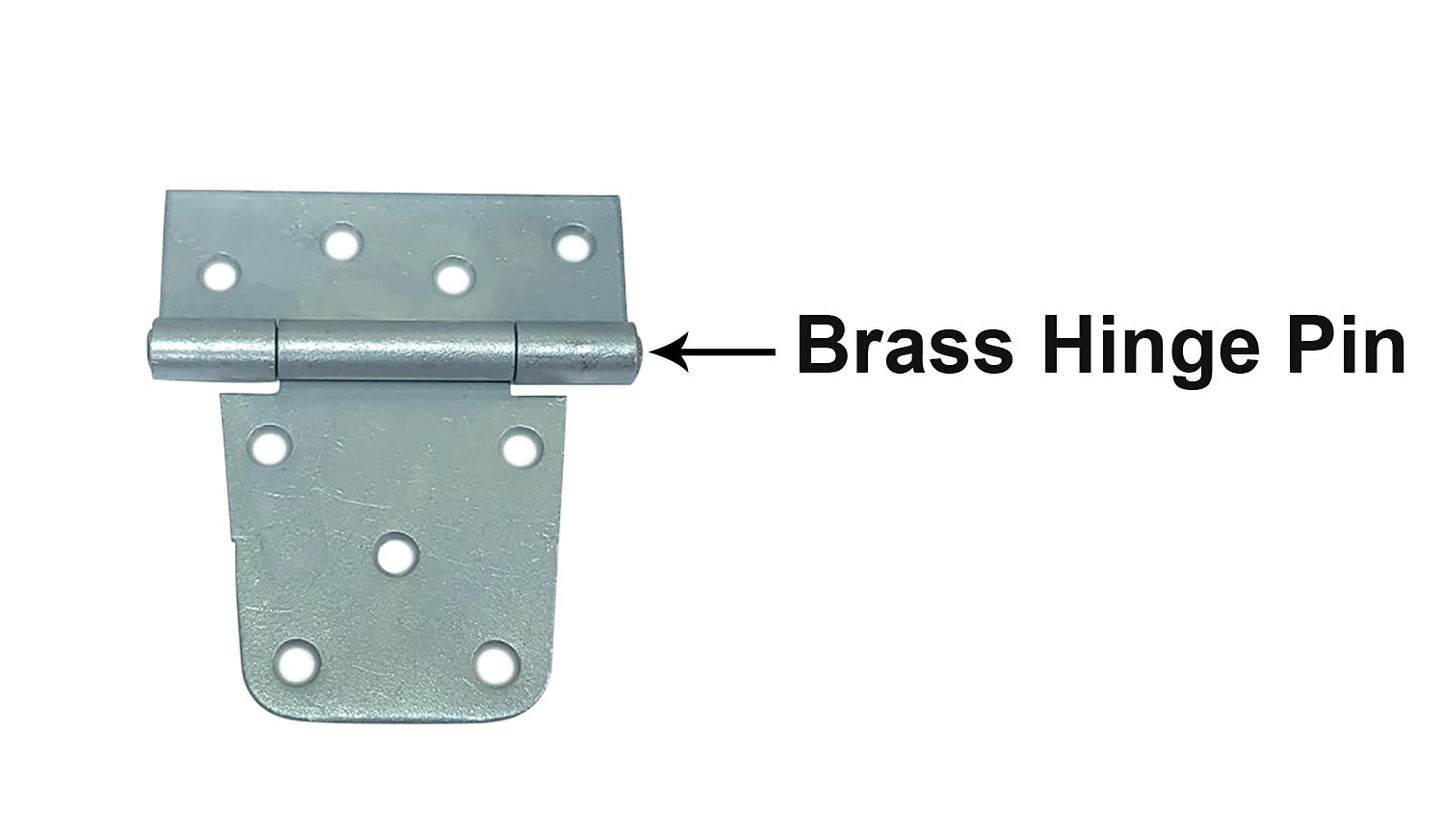 QCAA Heavy Duty Gate Hinge, 4-1/2" x 3-1/2" x 3.0mm, Hot Dipped Mechanical Galvanized, with Brass Fixed pin, Square Barn Hinge, Shed Door Hinge, 4 Pack, Made in Taiwan