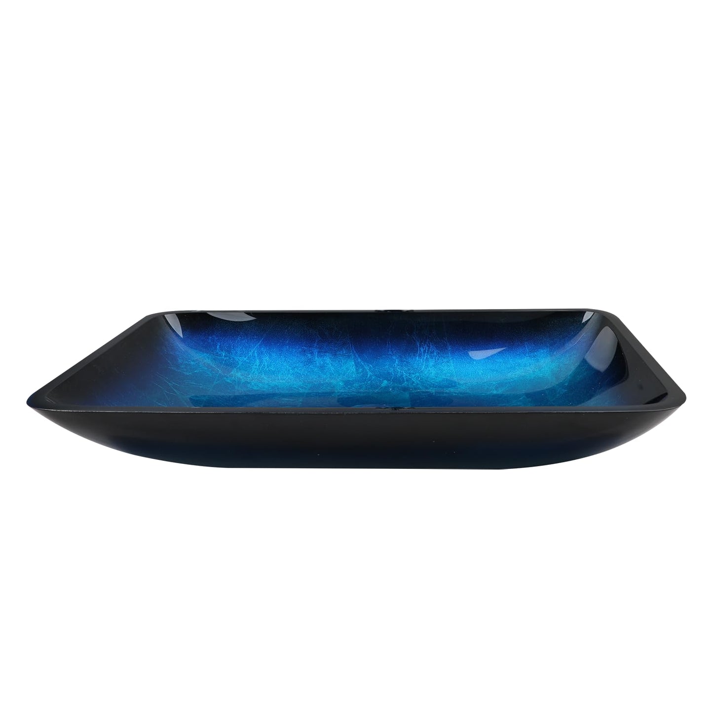 Washly 22" Blue Bathroom Vessel Sink,Rectangle Tempered Glass Washing Sink Bowl with Faucet And Drain, Artistic Bowl Sinks for Bathroom