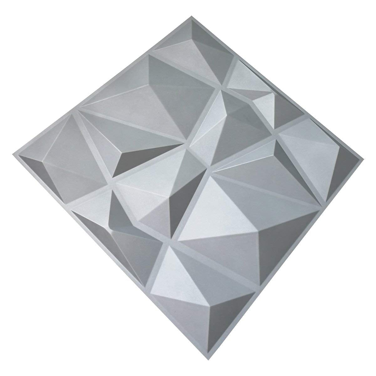 Art3d 3D Paneling Textured 3D Wall Design, Grey Diamond, 19.7" x 19.7" (12 Pack) (Matt Grey)