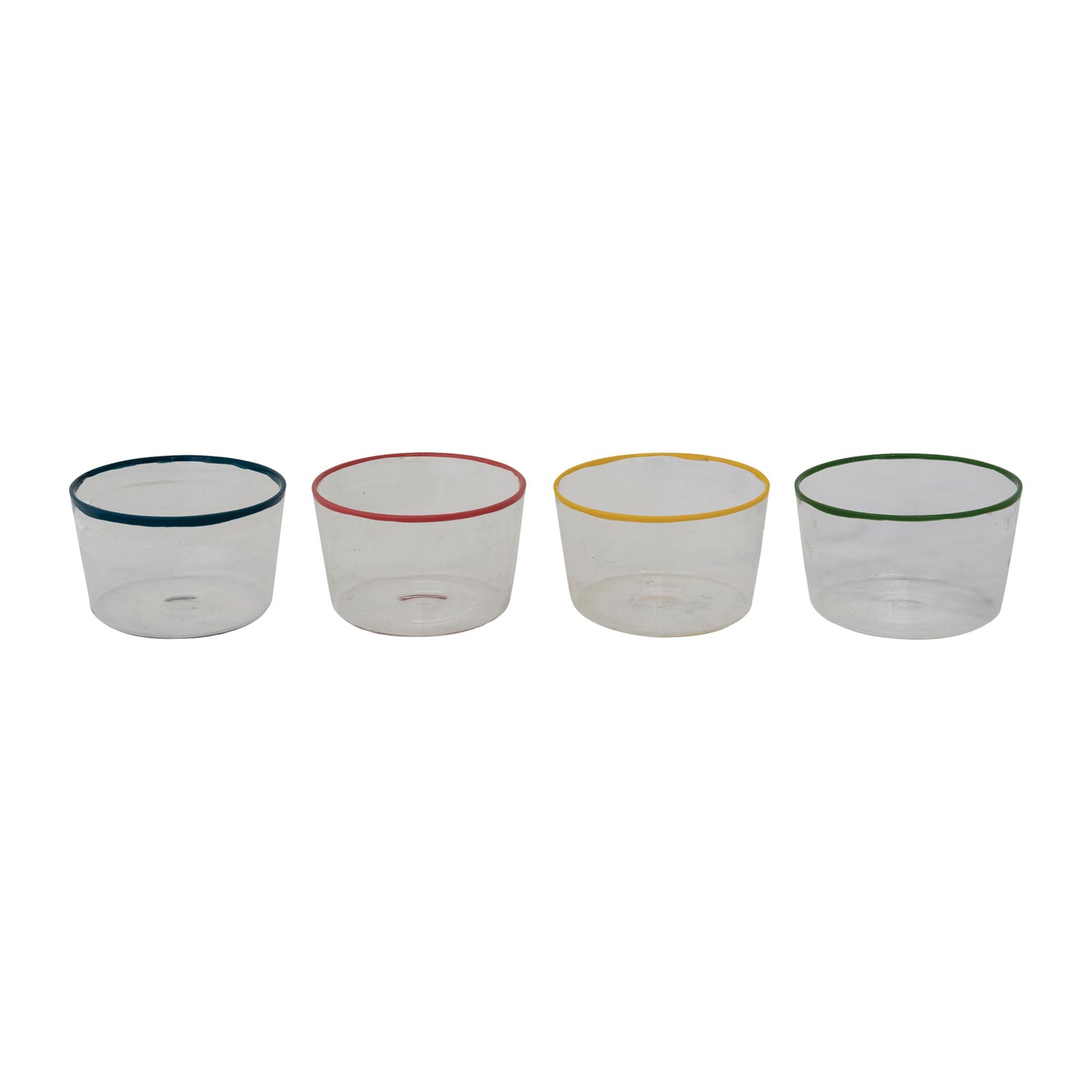 Creative Co-Op 4-Piece Round Glass Bowls with Colored Edge, Multicolor