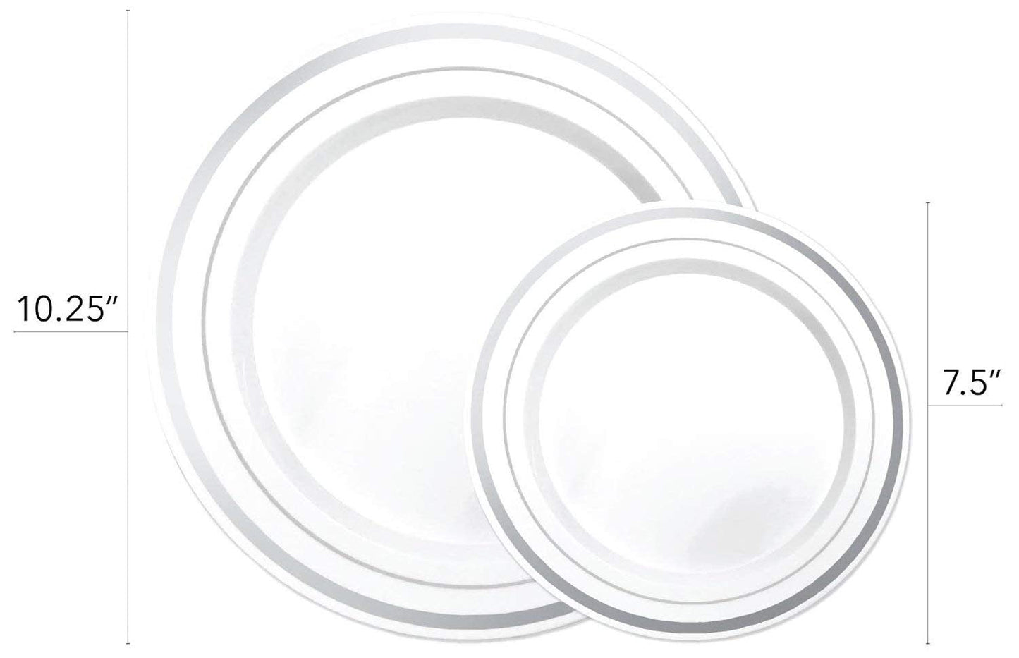 125-Piece White and Silver Fancy Plastic Plates Disposable with Silverware, Elegant Dinnerware for Weddings, Holiday Party China, Set of 25 Dinner + Salad Plates, 25 Spoons, 25 Forks, 25 Knives