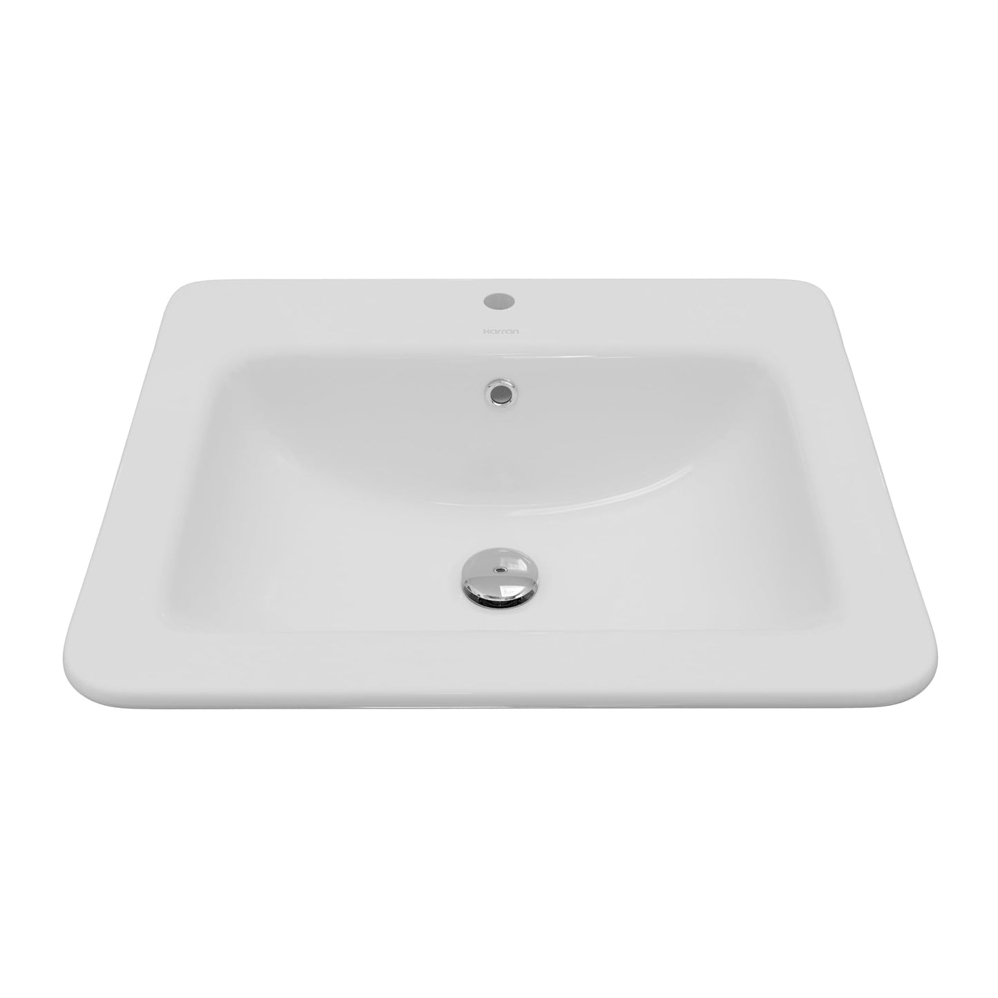 Karran Valera 21" Rectangle Top Mount Bathroom Sink in White – Vitreous China Vanity Bowl – Rear-Center Drain, Overflow, Gloss Finish – Inside Bowl 16.5" x 11.25" x 5.5" – VC-204-WH