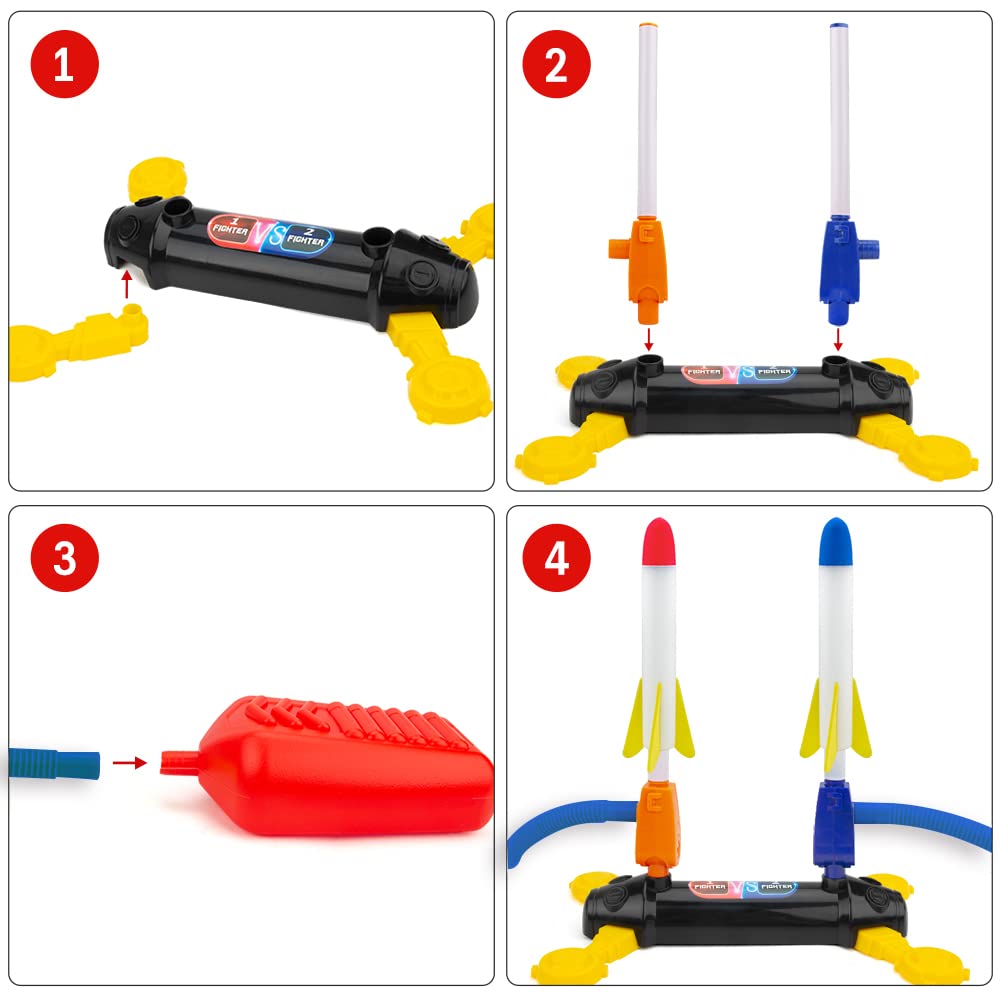 BananMelonBM Rocket Launcher for Kids, Outdoor Duel Game Foam Jump Rocket Launcher Toy with 8 Flashing Foam Rockets for 5, 6, 7, 8 Ages Boys or Girls Birthday Toy & STEM Gifts