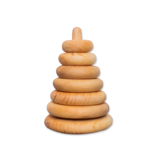BUSY PUZZLE Ring Wooden Stacking Toy Montessori Wooden Pyramid Gifts for Toddlers Natural Baby Toy Pyramid Handcrafted Toy for 1 Year Old