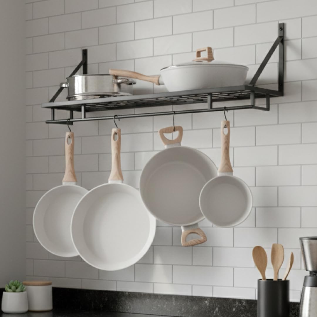 Caldwell Kitchen Co Pot and Pan Shelf – Heavy-Duty Adjustable Cookware Rack for Cabinet or Countertop | Space-Saving Kitchen Organizer for Pots, Pans & Lids Storage