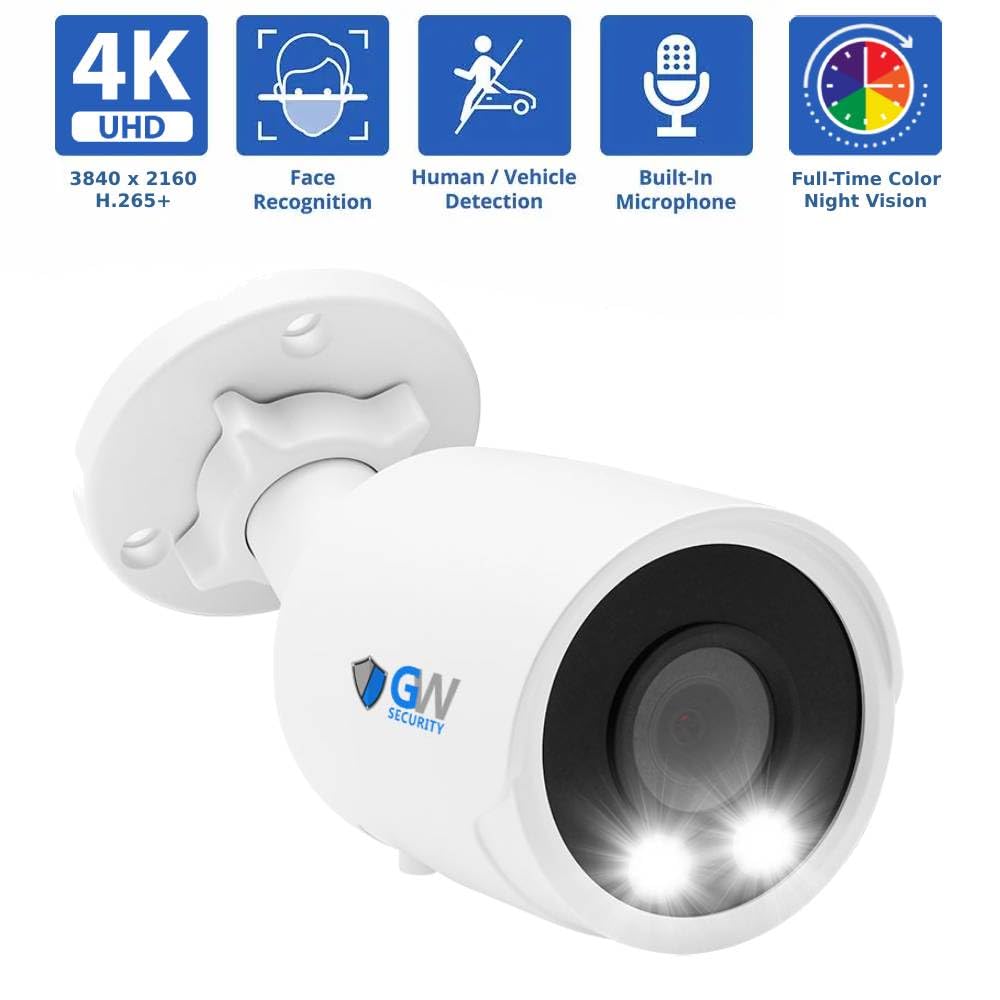 GW Security 8 Channel 12MP NVR 4K AI Face Recognition Human & Vehicle Smart Detection Security Camera System with 8 UHD 8MP 2160P Microphone PoE Outdoor/Indoor Weatherproof IP Security Bullet Camera