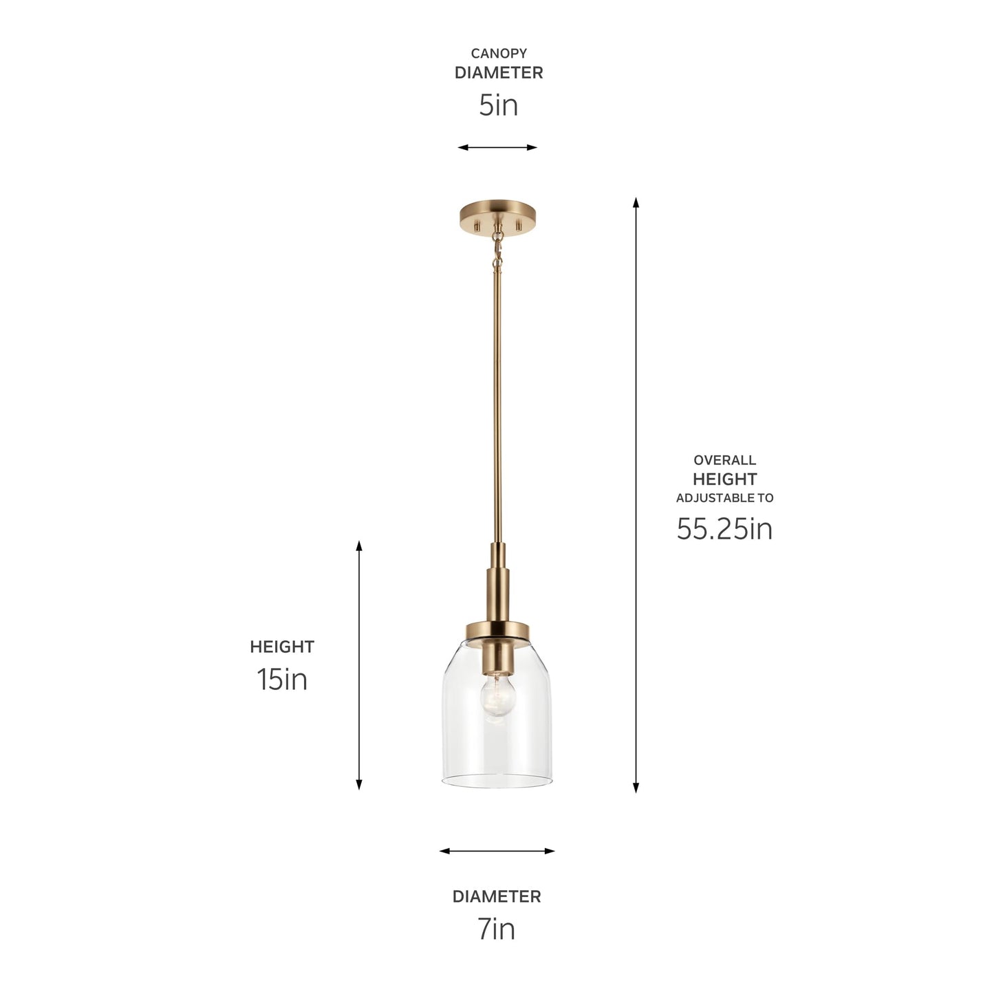 Kichler Madden 1-Light Mini Pendant Light Fixture with Clear Glass Shade in Champagne Bronze, Sloped Ceiling Compatible for Kitchen Island Hanging Lighting (15" x 7 "), 52725CPZ