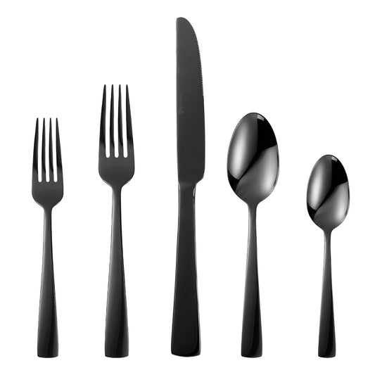 Black Silverware Set, 20-Piece Flatware Set Service for 4, Durable Stainless Steel, Mirror Polished Tableware Eating Cutlery Set, Kitchen Utensils Set with Steak Knives, Dishwasher Safe