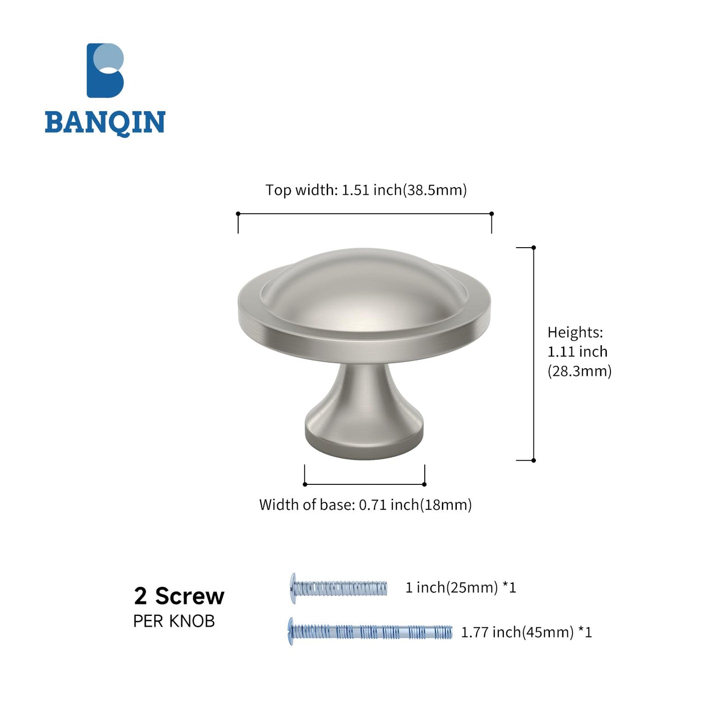 Banqin 10 Pack Brushed Nickel Cabinet Knobs Round Silver Drawer Knob Kitchen Hardware for Dresser Diameter 1-1/2 Inch