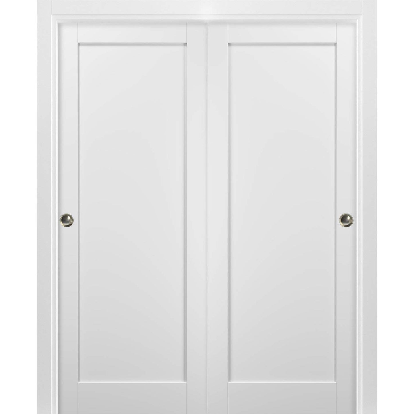 Sliding Closet Door SARTODOORS Quadro 4111 Bypass Interior Doors, no Glass, MDF, 84x80, White, Modern Style Hardware Included
