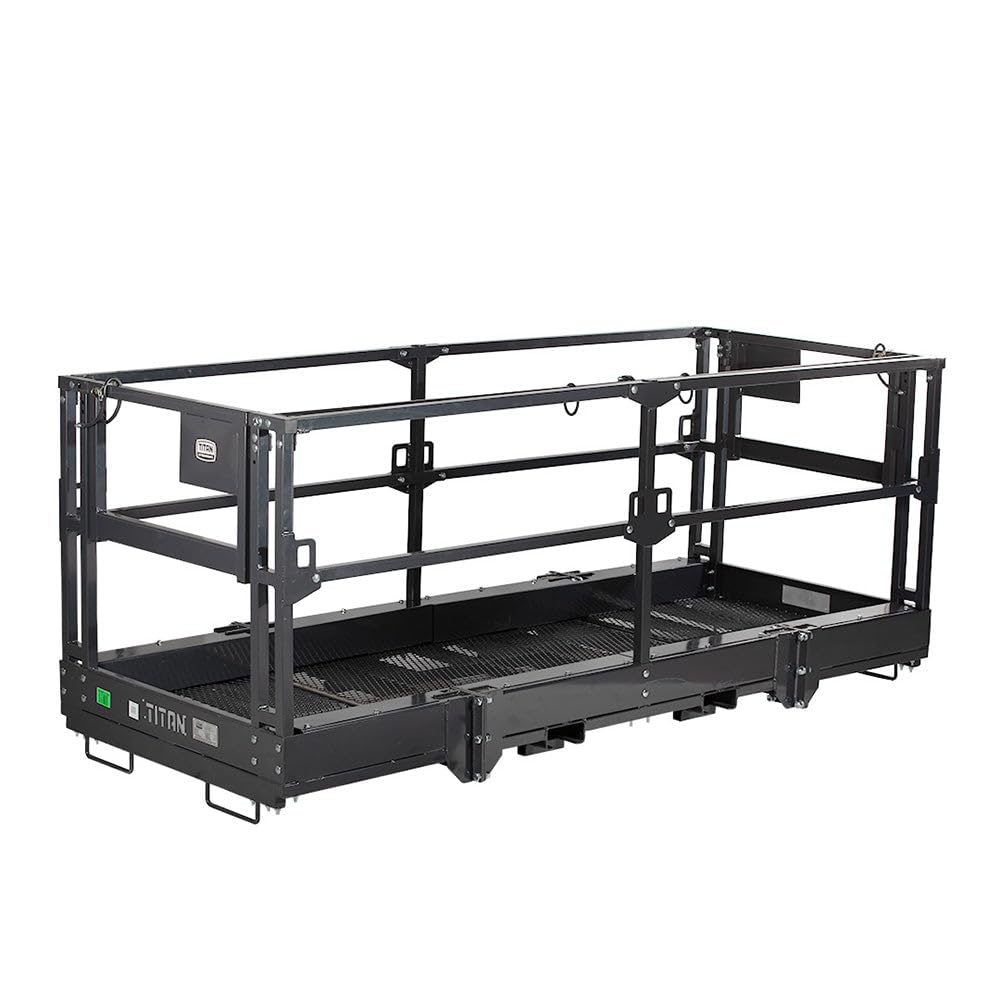 Titan Attachments 4' x 9' 8" Mesh Telehandler Work Platform, Safety Man Basket, Forklift Attachment for Forklift and Telehandler, 1,700 lb. Weight Capacity, Safety Cage Man Lift