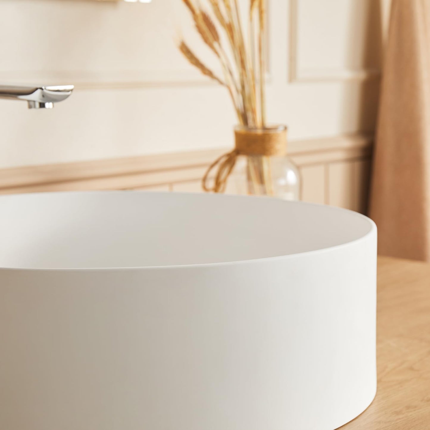 Cpingao 17.7 Inch Round Bathroom Vessel Sink, Above Counter Circle Matte Stone Countertop Modern Sink Art Basin for Lavatory Vanity Cabinet