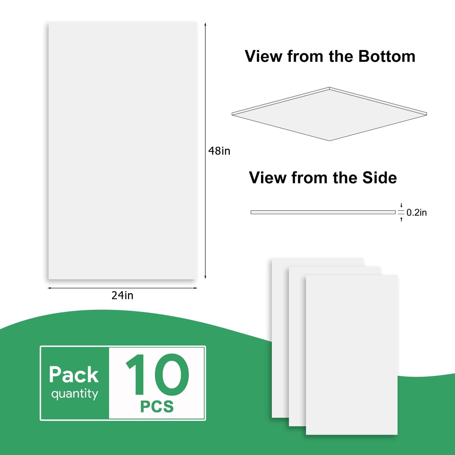 Gigrwiin Smooth White Drop Ceiling Tile 2ft x 4ft, Ceiling Panel 24 x 48in – Waterproof, Washable and Fire-Rated - to Prevent Breakage-Cover 80 Sq. Ft-Package of 10 Tiles