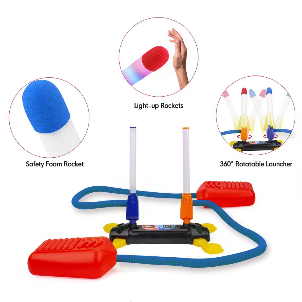 BananMelonBM Rocket Launcher for Kids, Outdoor Duel Game Foam Jump Rocket Launcher Toy with 8 Flashing Foam Rockets for 5, 6, 7, 8 Ages Boys or Girls Birthday Toy & STEM Gifts