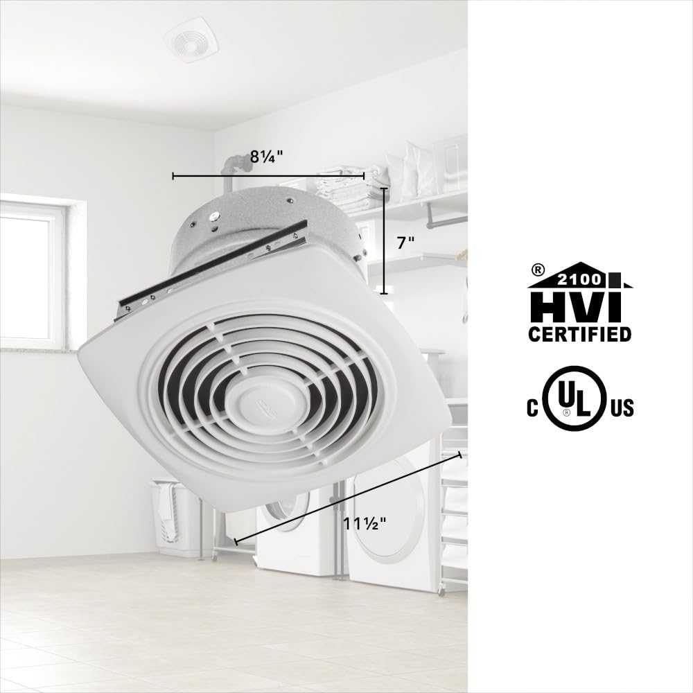 Broan-NuTone 505 Exhaust Fan, White Vertical Discharge Ceiling Ventilation Fan, 8.5 Sones, 200 CFM, 8"