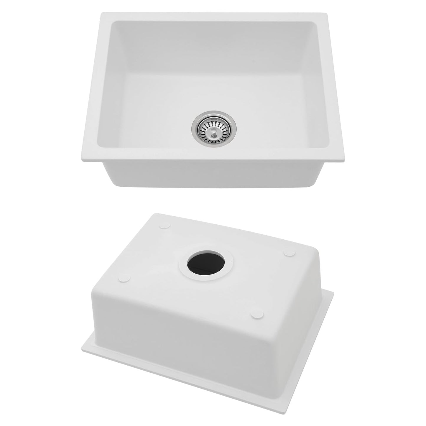 Lofeyo 22x17 Inch Granite Composite Kitchen Sink - 22"x17" Undermount White Wet Bar Sink Granite Composite Quartz Classic Under Counter Ledge Single Bowl Sink Basin, LOF-GC22179
