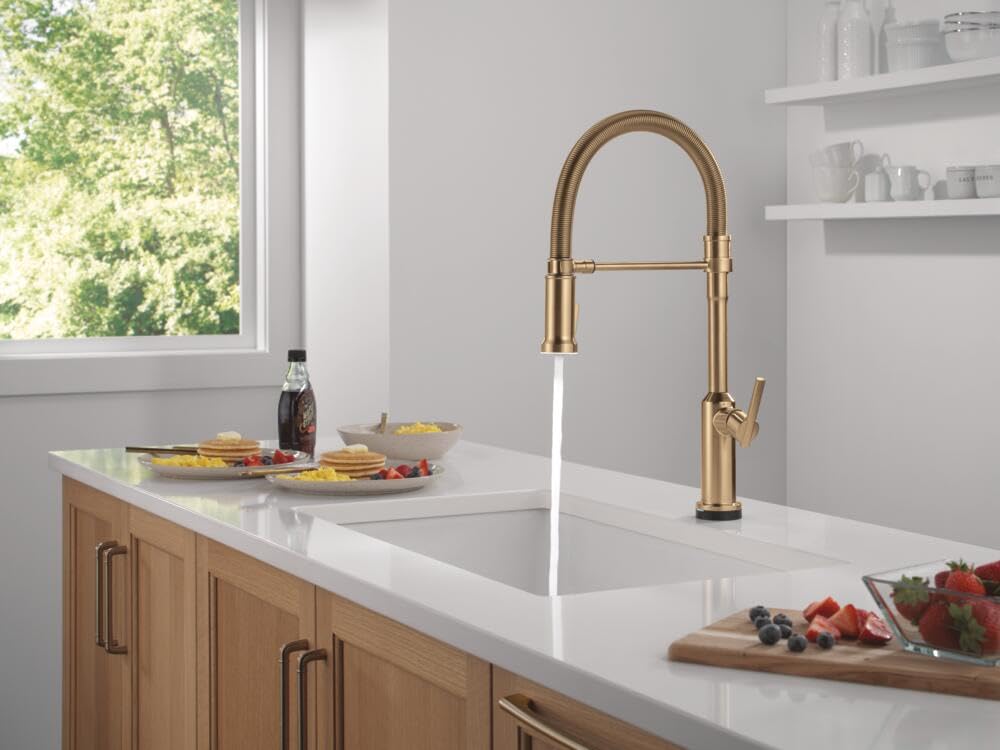 Delta Cordova Touchless Pro Style Commercial Kitchen Faucet with LED Spotlight, Brushed Gold Touch Kitchen Sink Faucet with High Pressure ProClean Spray, Lumicoat Champagne Bronze 9685TL-CZ-PR-DST