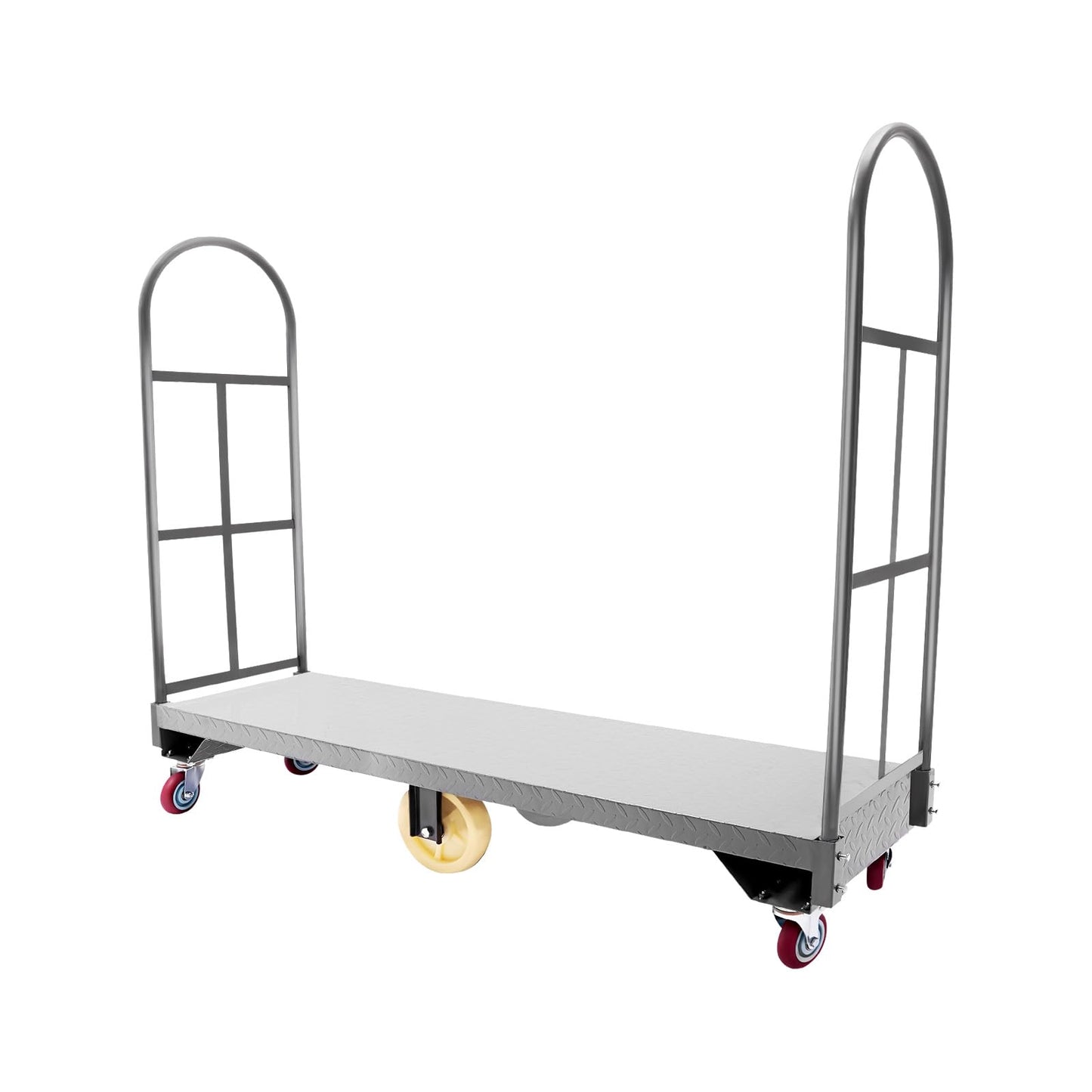 U-Boat Steel Platform Truck Cart, 64.6" x 15.7" Flatbed Push Cart with 6 Wheels, 2000 lbs Capacity & Removable Handles for Warehouse Garage Storage Heavy Load Transport