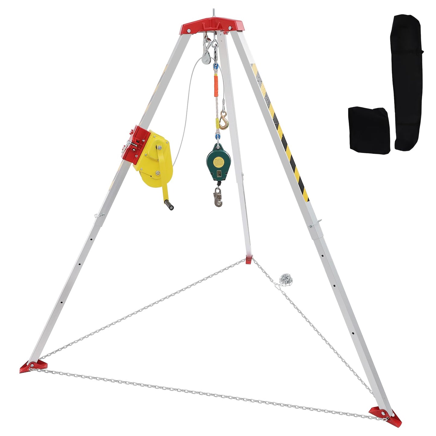 Confined Space Tripod Kit, Tripod Kit with 2600LBS Winch, Confined Space Rescue Tripod | 8.04ft Leg Bracket | 5.2-8ft Working Height | 1102.31lbs Tripod Load | 65.62ft Steel Wire Rope Length