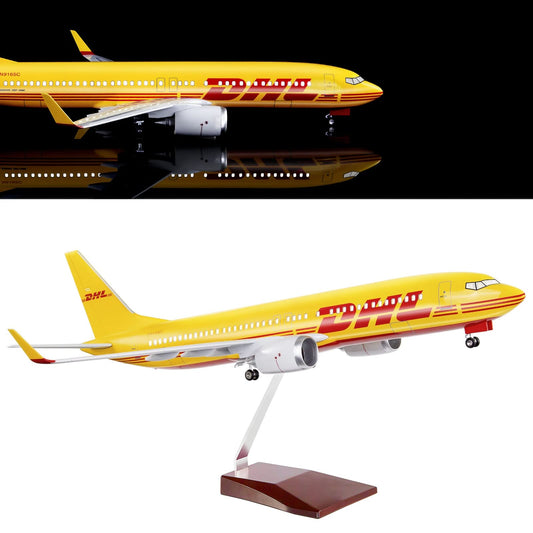 24-Hours 18” 1:80 Scale Model Jet DHL Airplane B737 Model Planes Display Model Airplane Diecast Airplanes Model Kits for Adults with LED Light(Touch or Sound Control) (DHL 737)