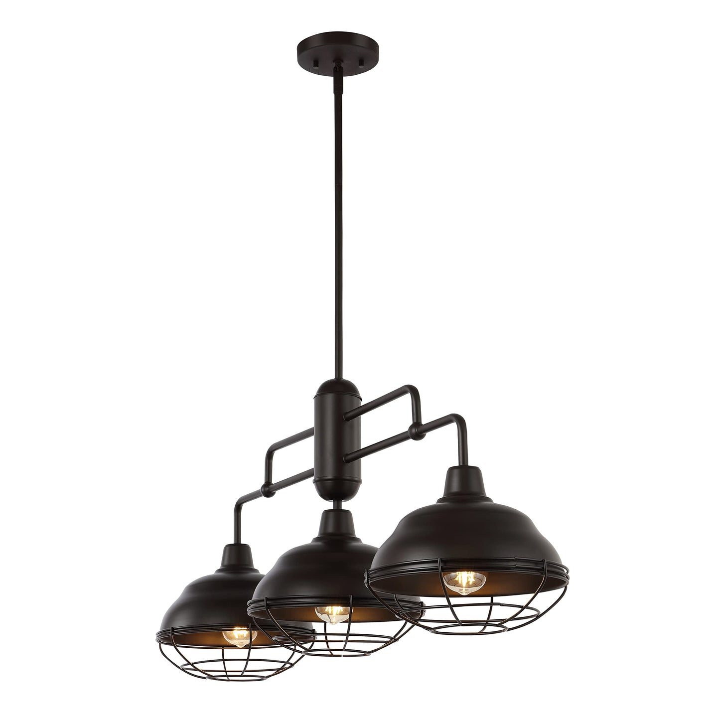 JONATHAN Y 40.5" Oil Rubbed Bronze 3-Light Industrial Farmhouse LED Pendant Light Fixture for Kitchen Island, Dining Room, Adjustable Hanging Ceiling Lamp, Iron Cage Metal Shade (JYL1119A)