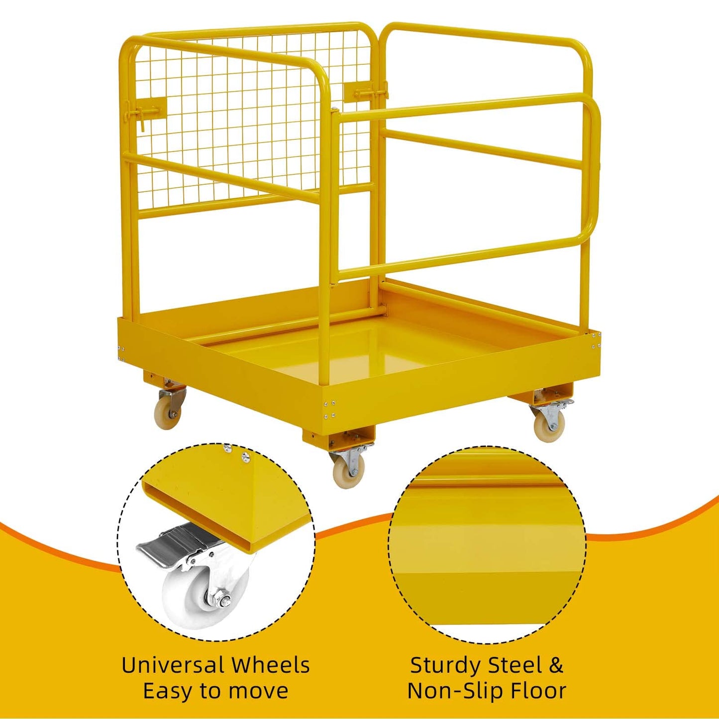 Towallmark Forklift Safety Cage, 36"x36" inch Heavy Duty Collapsible Forklift Work Platform,1200LBS Capacity with 4 Universal Wheels, for Most Aerial Jobs