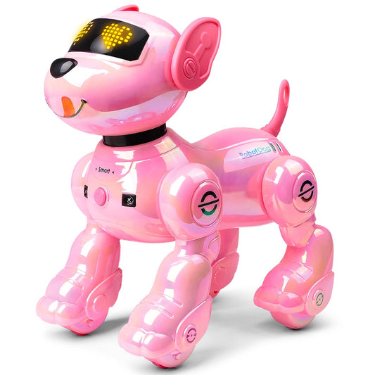 VATOS Rechargeable Robot Dog for Kids, Remote Control Robotic Dog with Programmable, 17 Interactive Functions & Volume Adjustable, Singing Dancing Robot Dog Toy Gift for Girls 3-8 Years Old, Pink