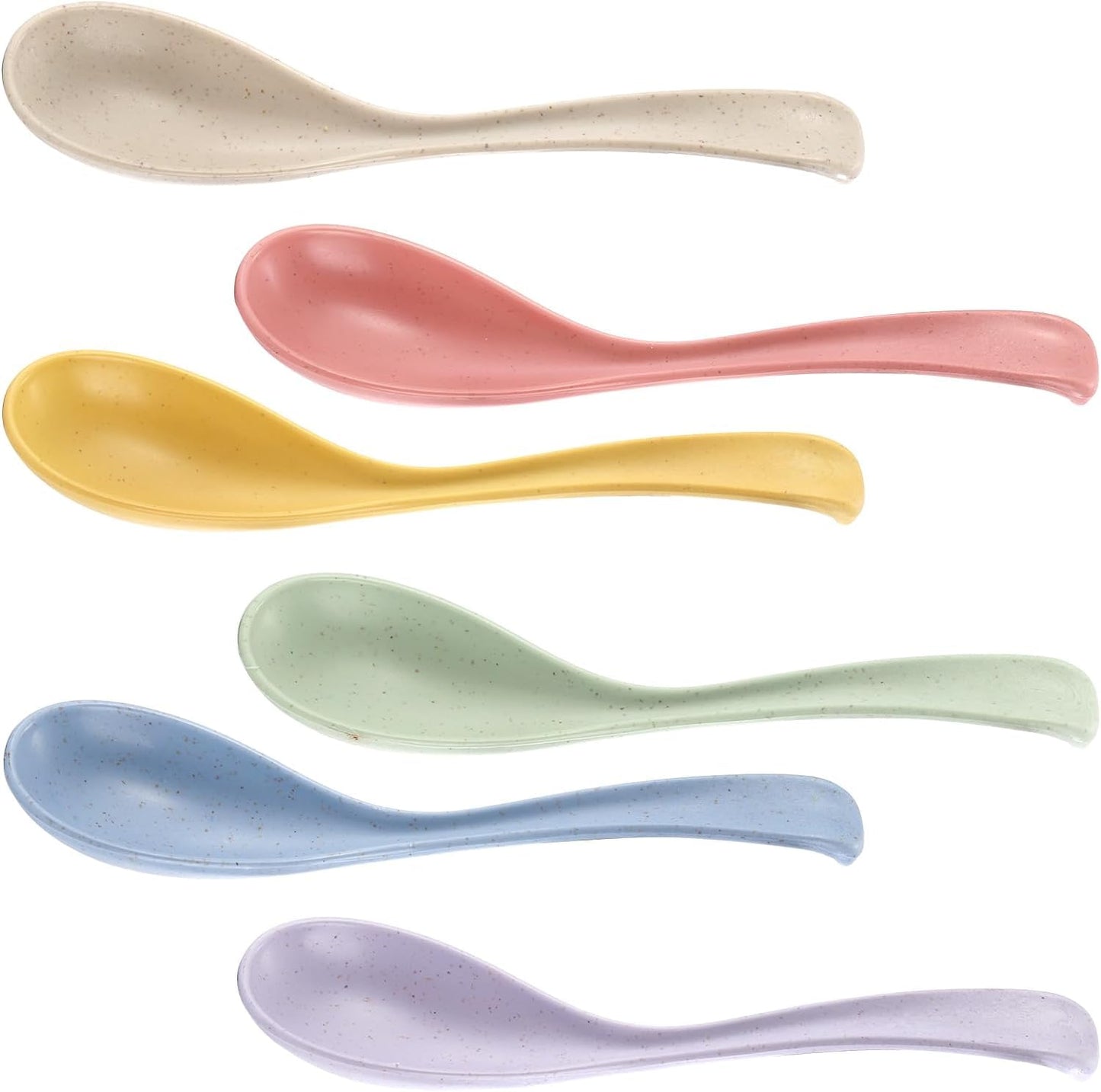 Hiceeden Set of 24 Reusable Plastic Asian Chinese Soup Spoons, Unbreakable Japanese Ramen Set, Long Dinner Spoons for Dumpling, Cereal, Dishwasher Safe, 6 Colors