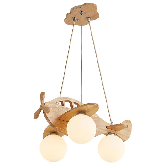 Creative Airplane Hanging Lamps Wood Kids Room Light Fixture Cartoon Aircraft Led Chandeliers for Bedroom Boys Room Toys Room
