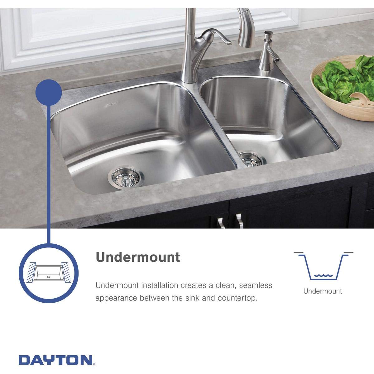 Elkay DXUH1318 Dayton Single Bowl Undermount Stainless Steel Bar Sink, 16 x 21