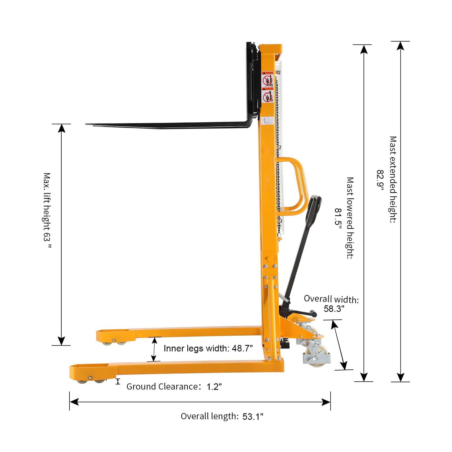 APOLLOLIFT Manual Forklift Pallet Straddle Legs Stacker Material Lifter 63" Lifting Height 2200lbs Max.Capacity-2PCS