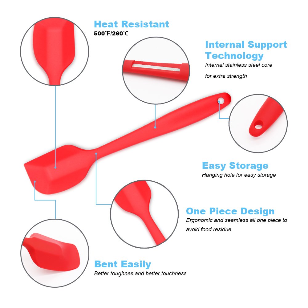 Silicone Spatula 4-piece Set, Heat-Resistant Spatulas, Non-stick Rubber Spatulas with Stainless Steel Core