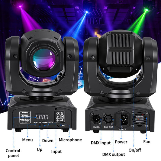 MINGJIE 60W LED Moving Head Stage Lights with DMX512 Control - 8 Gobos & 8 Colors, Sound Activated, 540° Pan & 270° Tilt, Compact DJ Light for Wedding, Party Stage Lighting (6 Pack)
