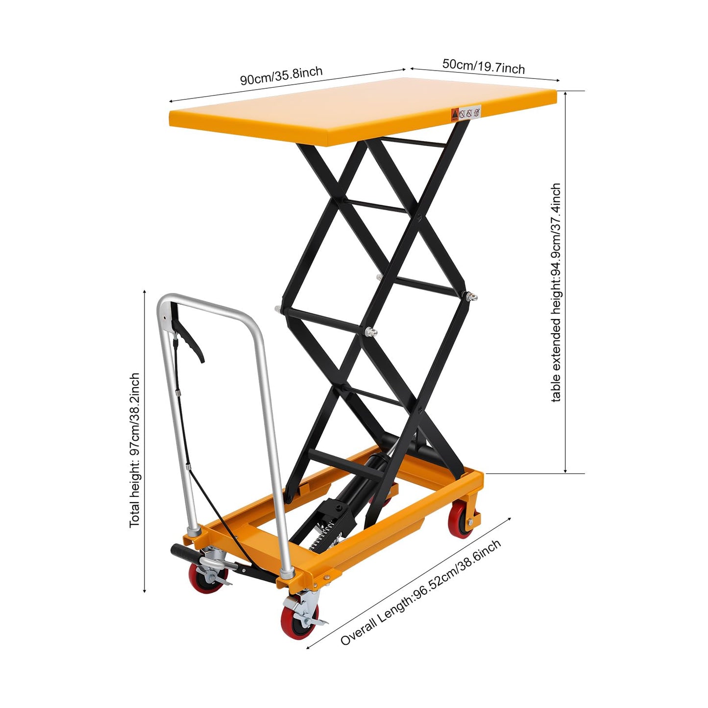Hydraulic Lift Cart, 770 Lbs Capacity Single Scissor Hydraulic Lift Table, Manual Hydraulic Scissor Cart with Handle & Adjustable Height for Factories Warehouses Supermarkets