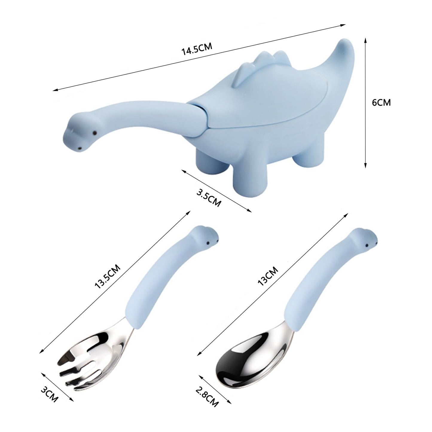 Toddler Utensils 2-Pack, Stainless Steel Baby Fork and Spoon Set with Cute Dinosaur Silicone Handles, Baby Kids Utensils, Children Safe Forks and Spoons, Dishwasher Safe (Blue)