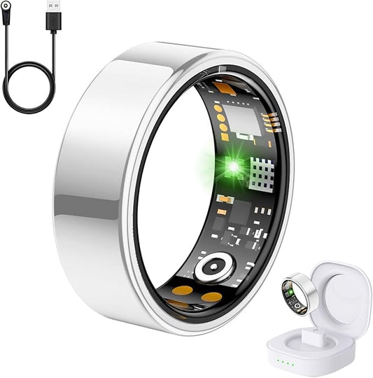 Health Tracker Ring, Smart Health Ring for Women Men with Heart Rate, Blood Oxygen, Sleep Monitor, Steps,Calories, No Subscription Fee, IP68 Waterproof Smart Ring for iPhone & Android (Silver, 14#)